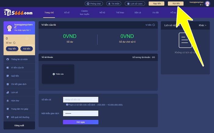Hướng dẫn rút tiền tại s666 thành công nhất